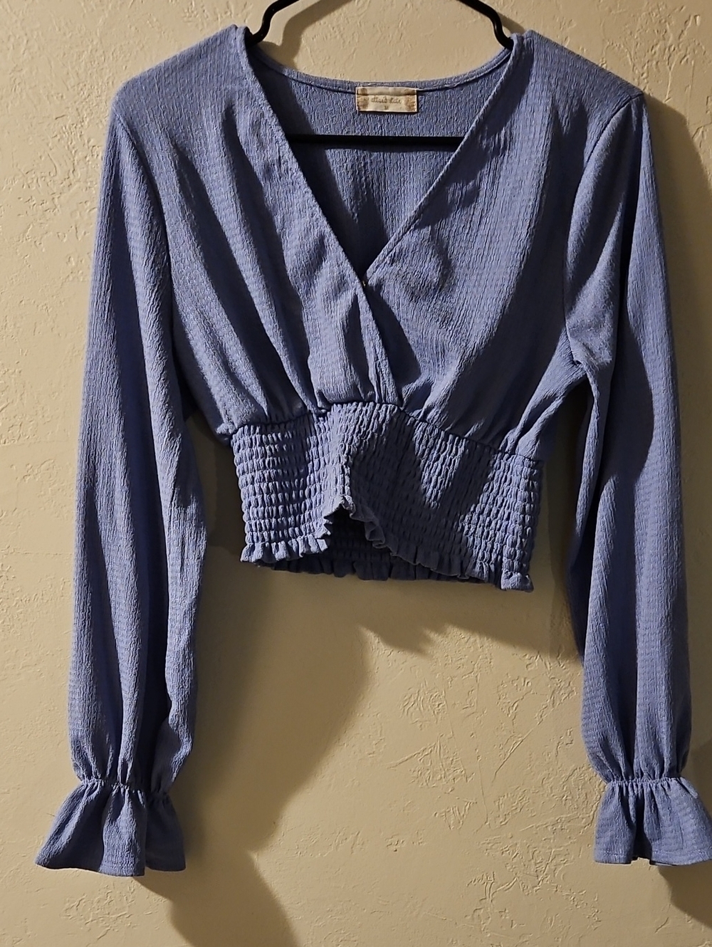 Altar'd State Periwinkle Smocked-Waist V-Neck Long Sleeve Top